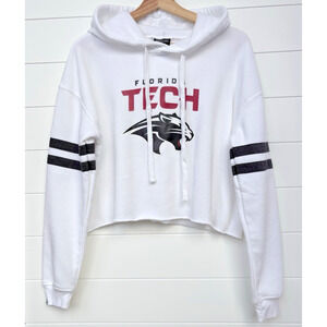 Florida Tech Panthers Cropped Hoodie Sweatshirt White Black Stripe Large
